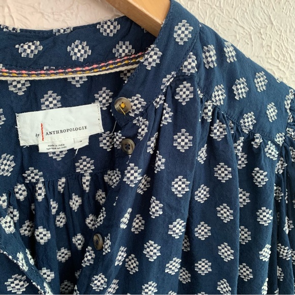 By Anthropologie navy blue blouse with embroidered pattern - Picture 4 of 9